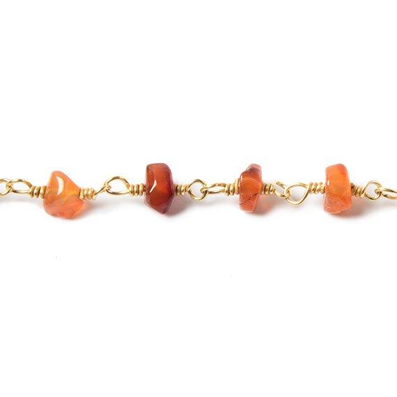 4.5-5mm Shaded Carnelian plain rondelle Gold Chain by the foot 33 pcs - The Bead Traders