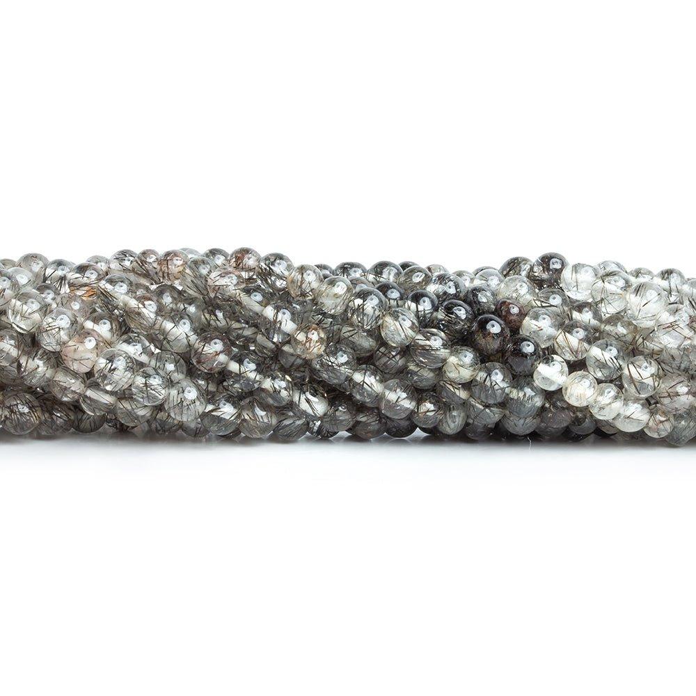 4.5mm-5mm Black Tourmalinated Quartz Plain Round Beads 16 inch 100 pieces - The Bead Traders