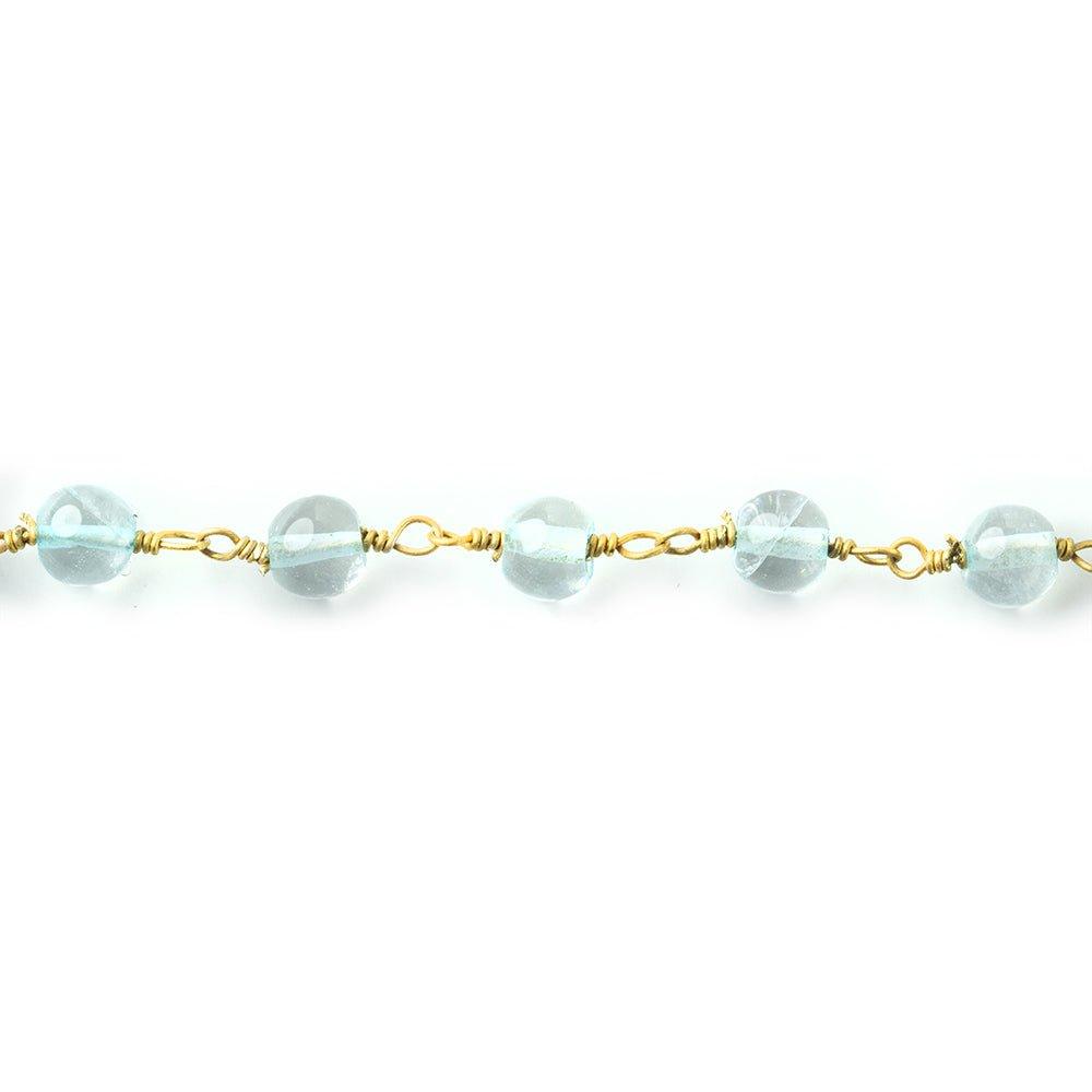 4.5mm-5mm Dyed Blue Quartz Plain Rounds Gold plated Chain by the foot 29 pieces - The Bead Traders