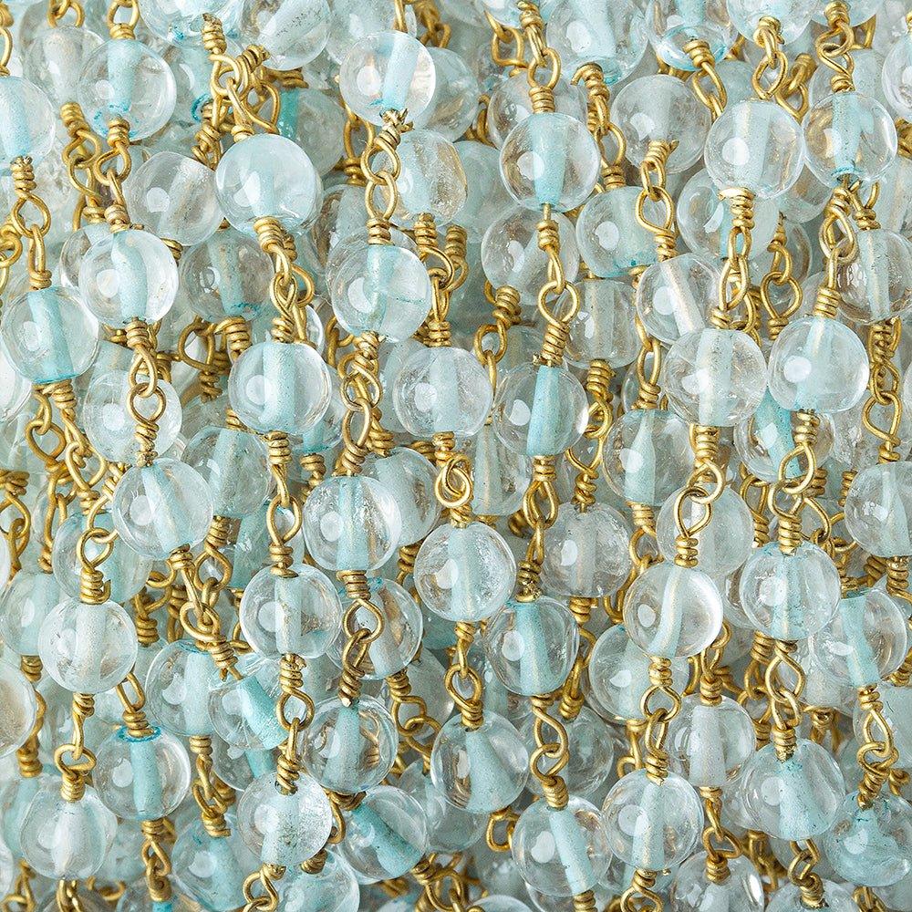 4.5mm-5mm Dyed Blue Quartz Plain Rounds Gold plated Chain by the foot 29 pieces - The Bead Traders