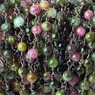 4.5mm-5mm Multi Color Tourmaline Plain Rounds Black Gold plated Chain by the foot 26 pieces - The Bead Traders