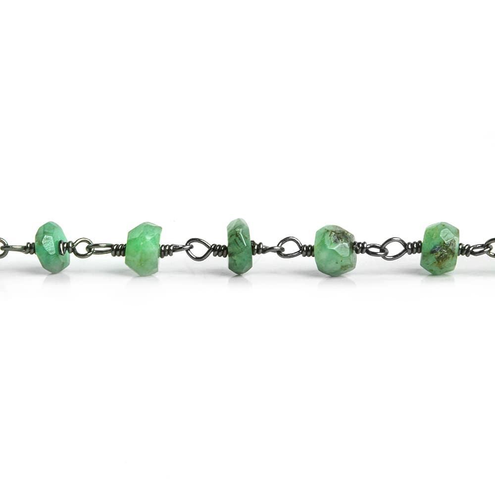 4.5mm Emerald faceted rondelle Black Gold plated Chain by the foot 36 pieces - The Bead Traders