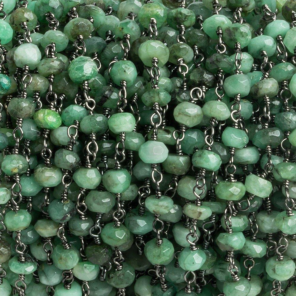 4.5mm Emerald faceted rondelle Black Gold plated Chain by the foot 36 pieces - The Bead Traders