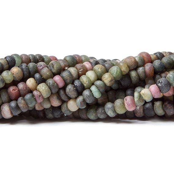 4.5mm Frosted Multi Color Tourmaline plain rondelles 13 inch 123 beads - The Bead Traders