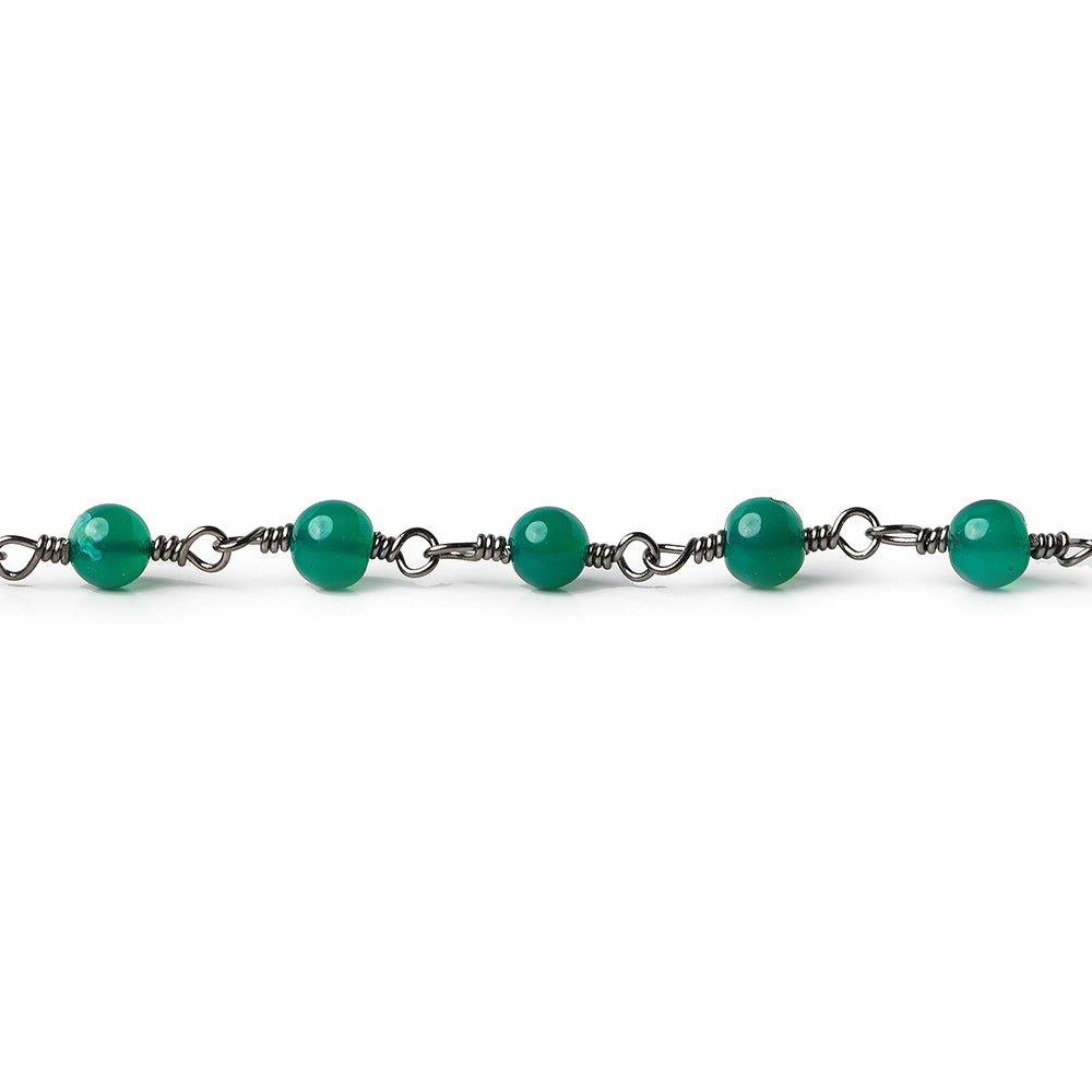 4.5mm Green Onyx plain round Black Gold plated Chain by the foot 26 beads - The Bead Traders