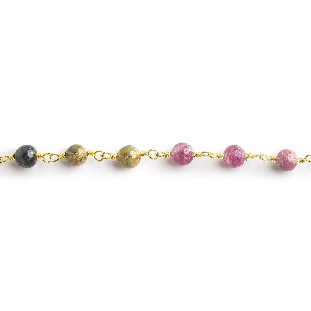 4.5mm Multi Tourmaline plain round Gold Chain by the foot 30 beads - The Bead Traders