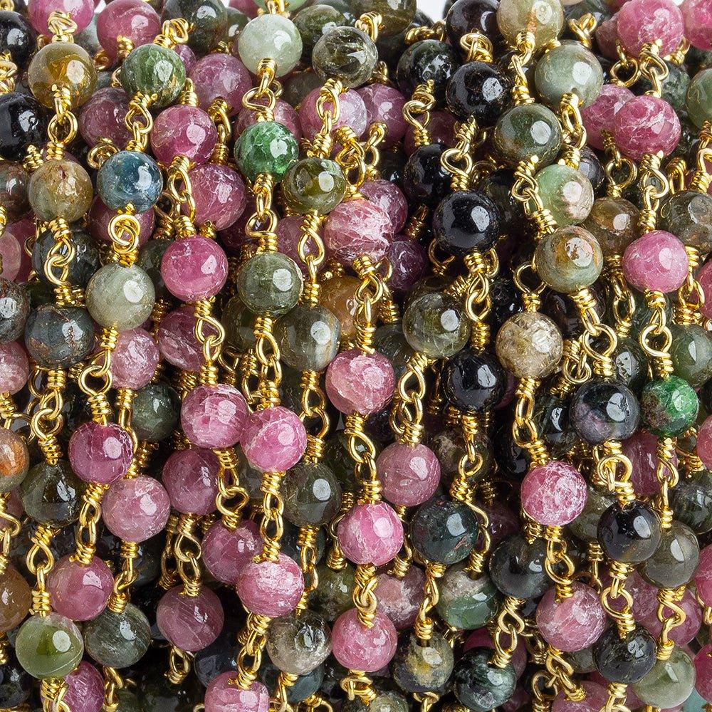 4.5mm Multi Tourmaline plain round Gold Chain by the foot 30 beads - The Bead Traders