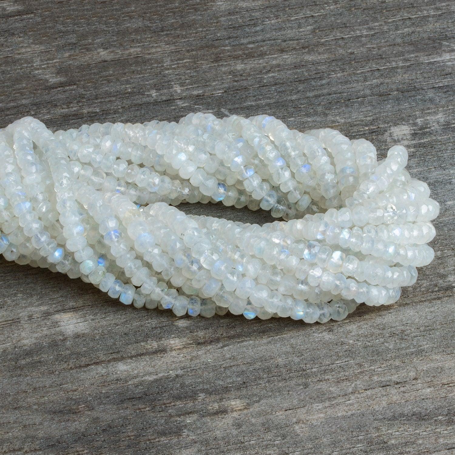 4.5mm Rainbow Moonstone Faceted Rondelles 14 inch 125 beads - The Bead Traders