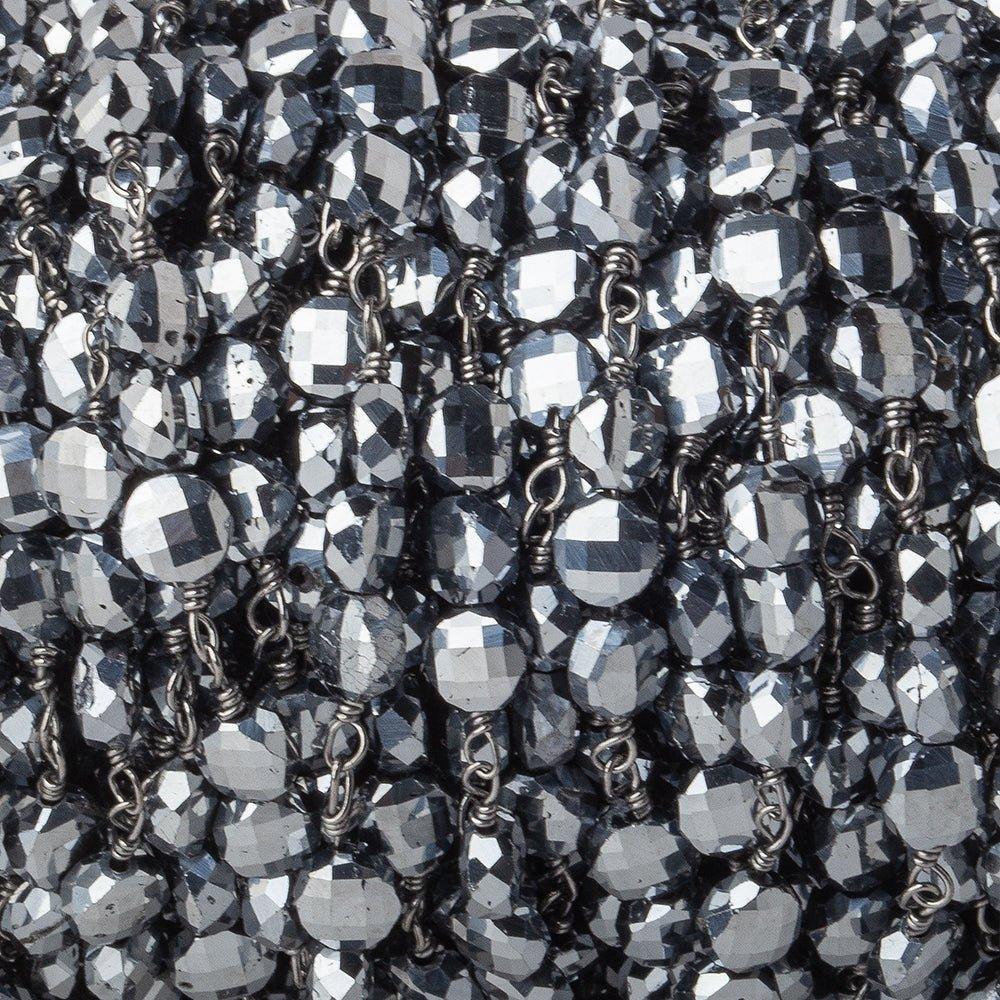 4.5mm Silver Metallic Crystal faceted coin Trio Black Gold Chain by the foot 48 beads per length - The Bead Traders
