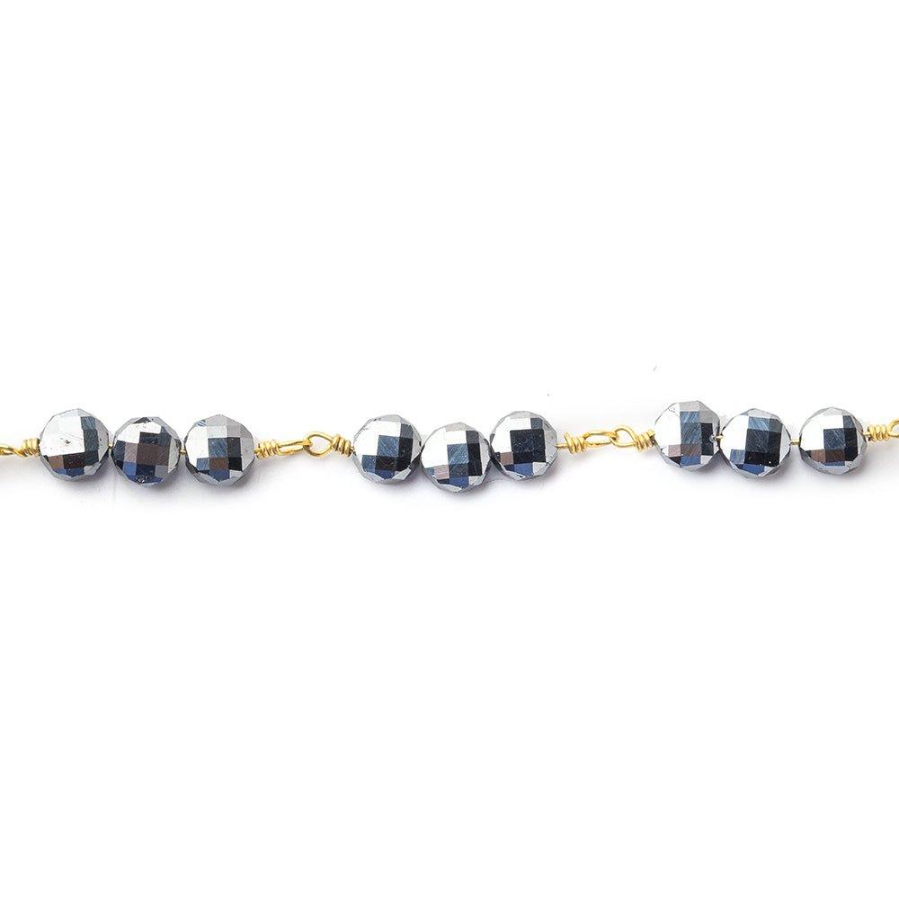 4.5mm Silver Metallic Crystal faceted coin Trio Gold Chain by the foot 48 beads per length - The Bead Traders