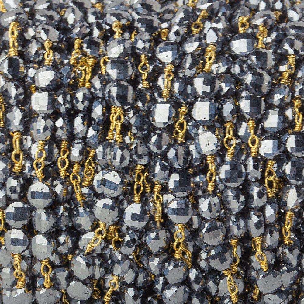 4.5mm Silver Metallic Crystal faceted coin Trio Gold Chain by the foot 48 beads per length - The Bead Traders