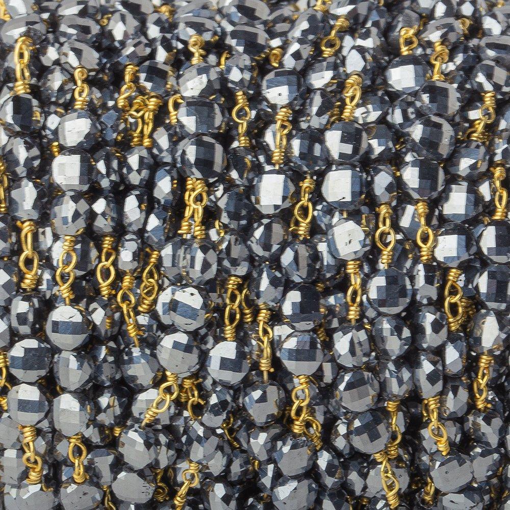 4.5mm Silver Metallic Crystal faceted coin Trio Gold Chain by the foot 48 beads per length - The Bead Traders