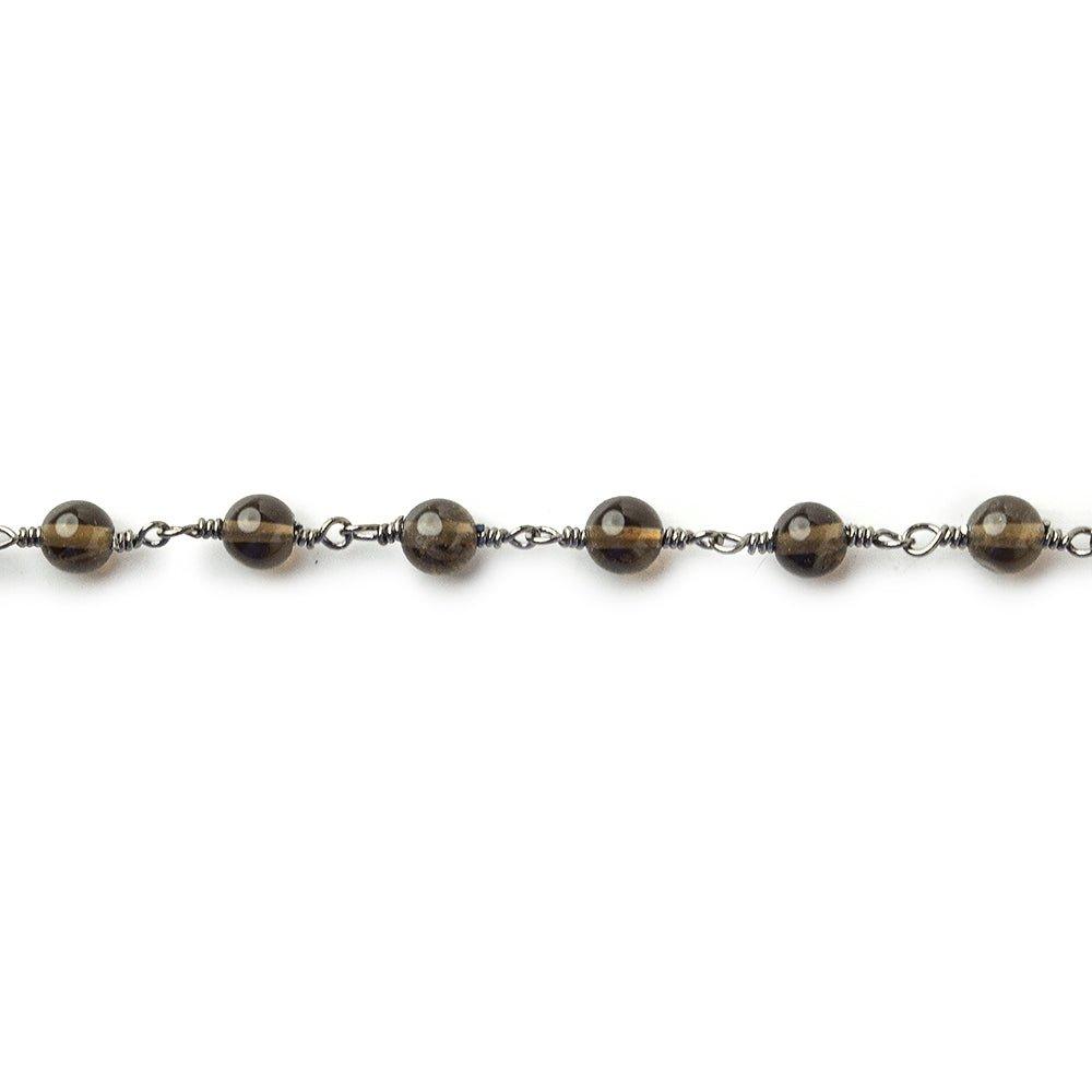 4.5mm Smoky Quartz Plain Round Black Gold plated Chain by the foot 33 pieces - The Bead Traders