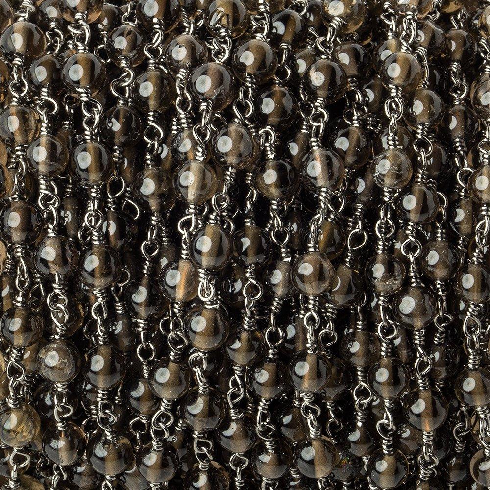 4.5mm Smoky Quartz Plain Round Black Gold plated Chain by the foot 33 pieces - The Bead Traders