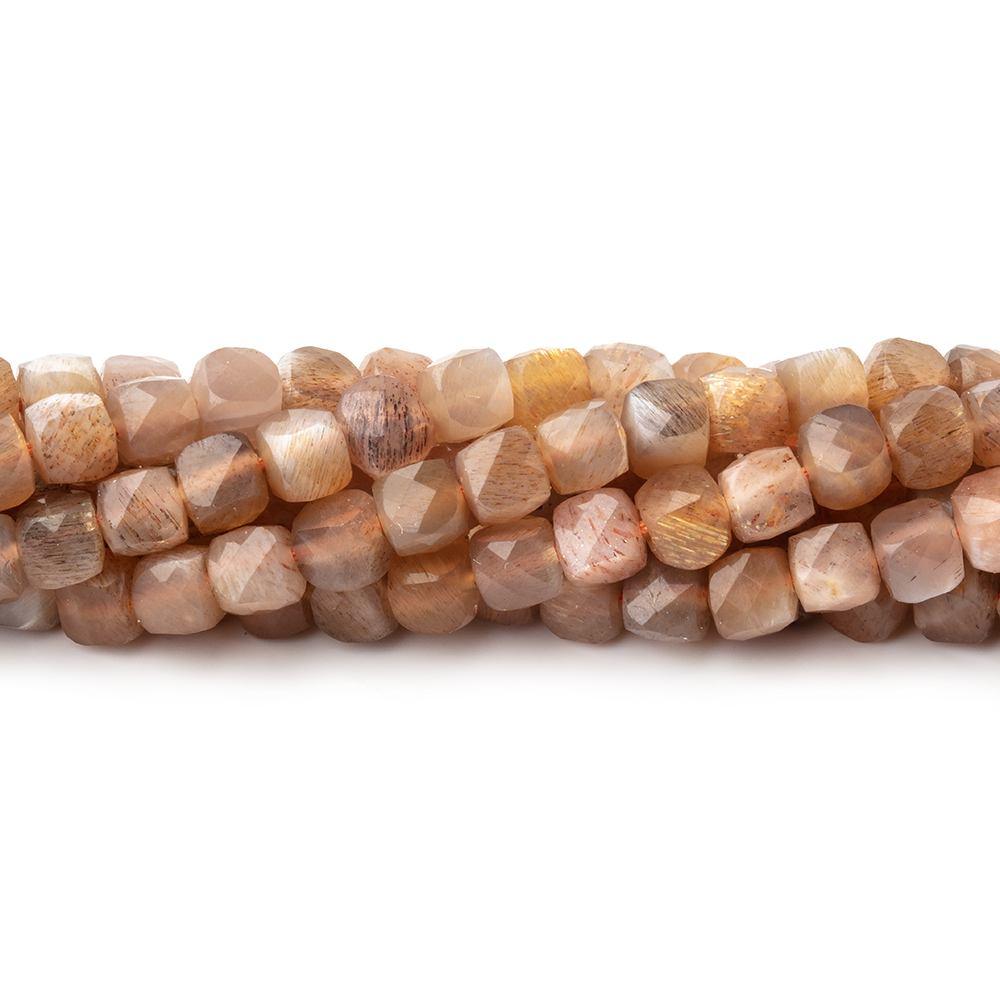 4.5mm Sunstone & Moonstone Micro Faceted Cube Beads 12 inch 70 pieces - The Bead Traders