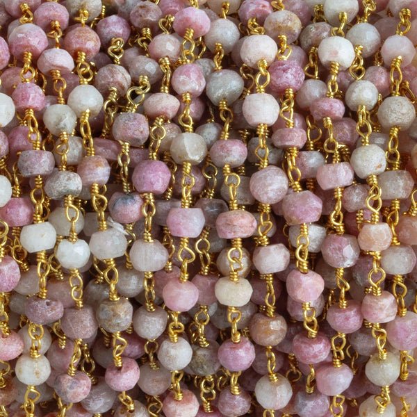 4.5mm Thulite Rondelle Gold Chain 34 pieces