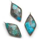 45x24mm Black Gold .925 Bezel Chrysocolla faceted Kite Pendant 1 piece - The Bead Traders