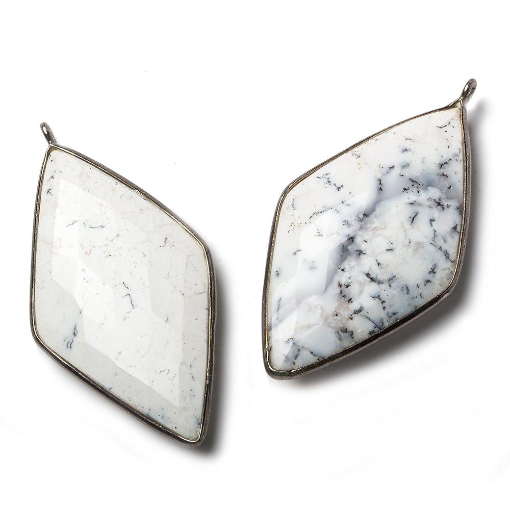 45x24mm Black Gold .925 Bezel Opaque Dendritic Opal faceted Kite Pendant 1 piece - The Bead Traders