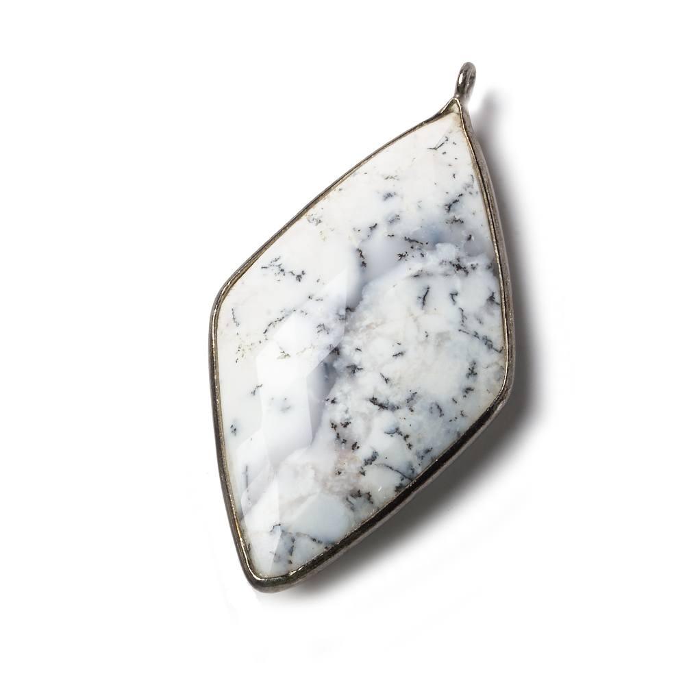 45x24mm Black Gold .925 Bezel Opaque Dendritic Opal faceted Kite Pendant 1 piece - The Bead Traders