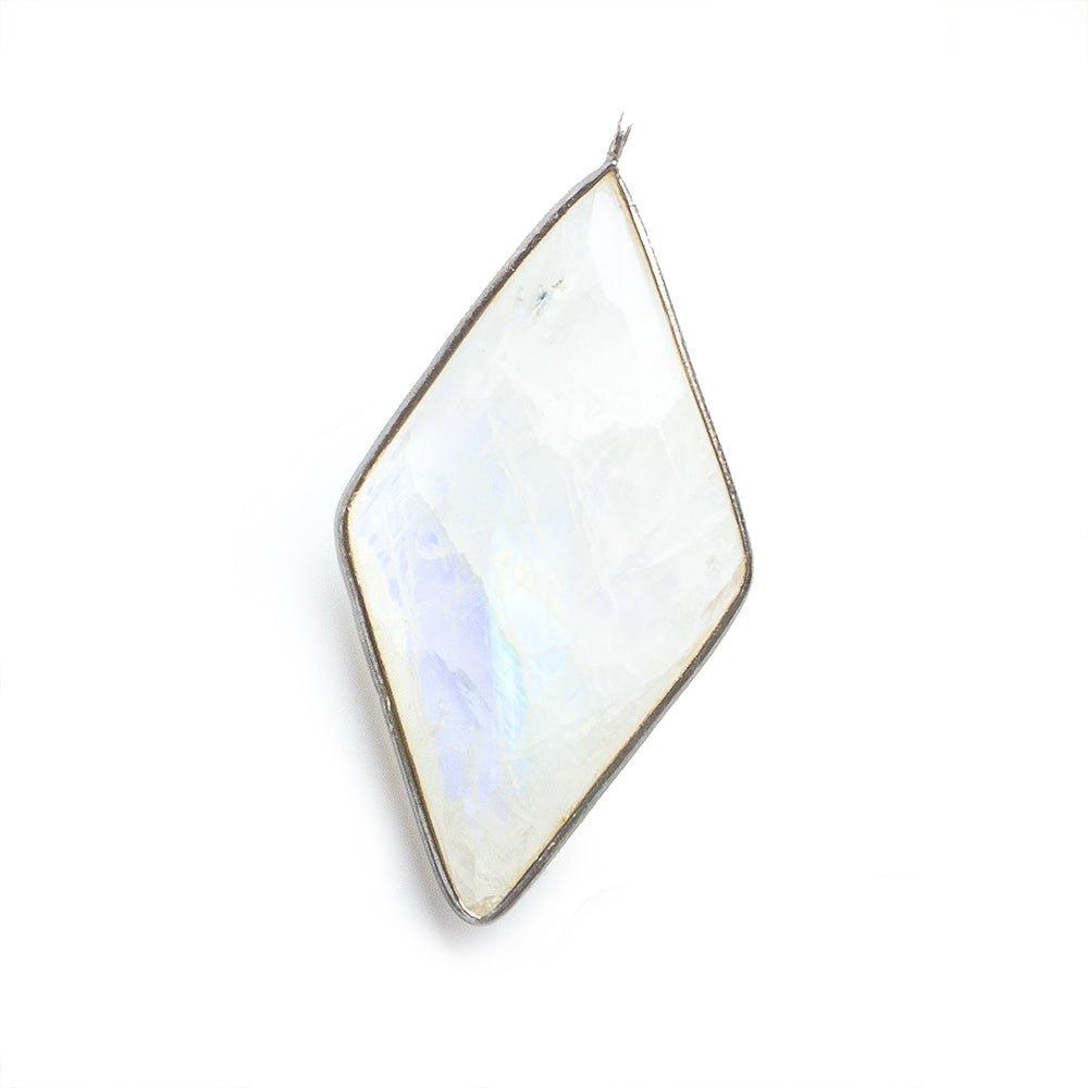 45x24mm Black Gold .925 Bezel Rainbow Moonstone faceted Kite Pendant 1 piece - The Bead Traders