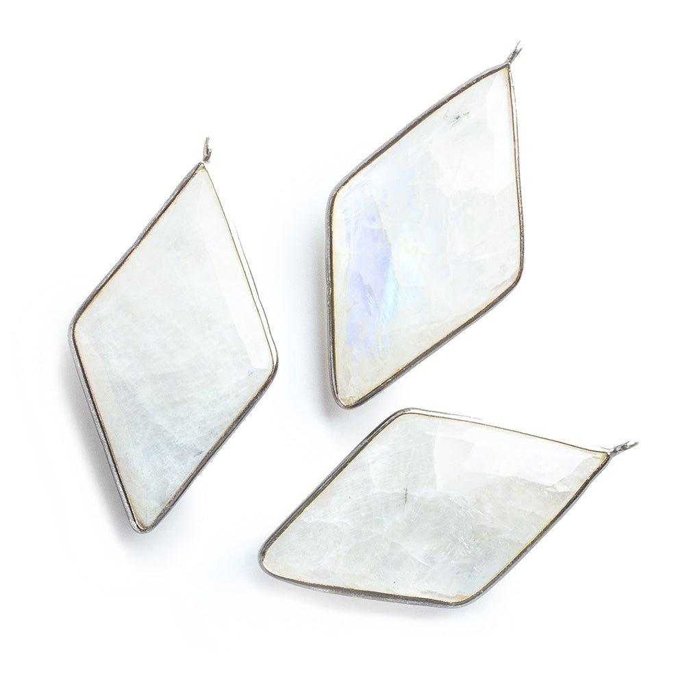45x24mm Black Gold .925 Bezel Rainbow Moonstone faceted Kite Pendant 1 piece - The Bead Traders