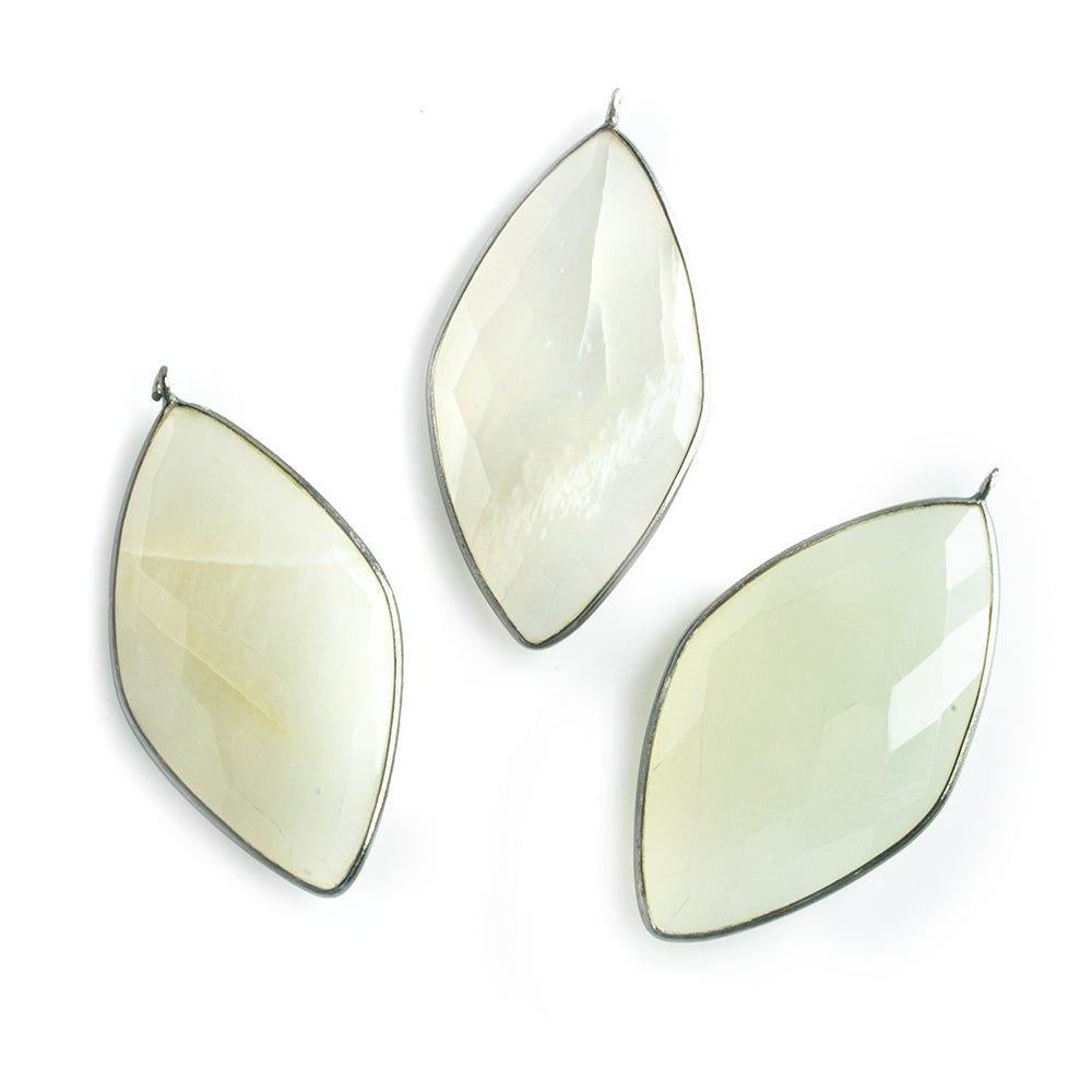 45x24mm Black Gold .925 Bezel White Moonstone faceted Kite Pendant 1 piece - The Bead Traders