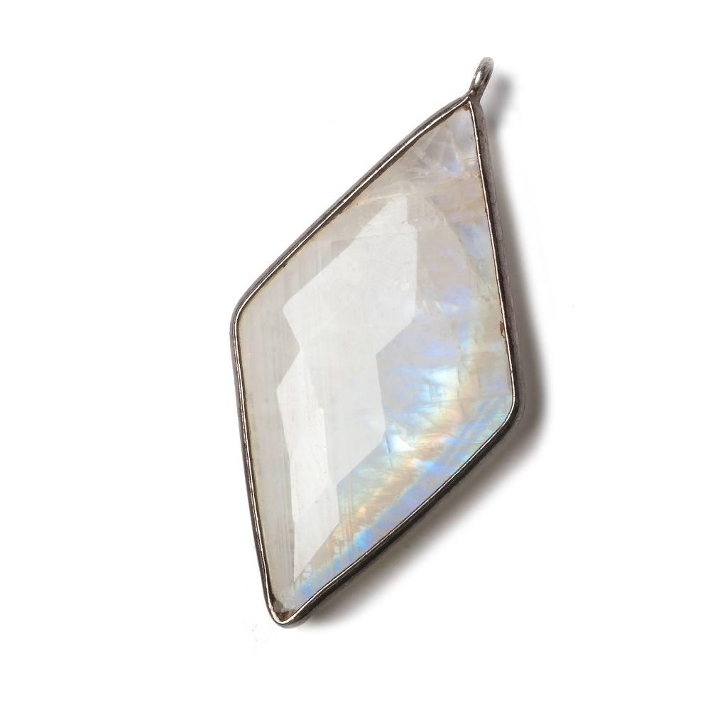 45x24mm Dark Silver Bezel Rainbow Moonstone faceted Kite Pendant 1 piece - The Bead Traders