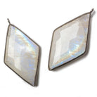 45x24mm Dark Silver Bezel Rainbow Moonstone faceted Kite Pendant 1 piece - The Bead Traders