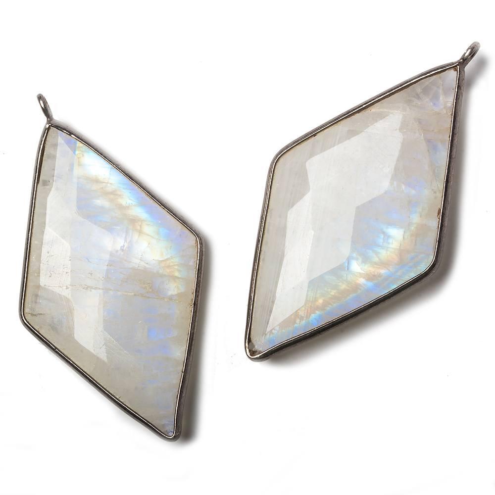 45x24mm Dark Silver Bezel Rainbow Moonstone faceted Kite Pendant 1 piece - The Bead Traders