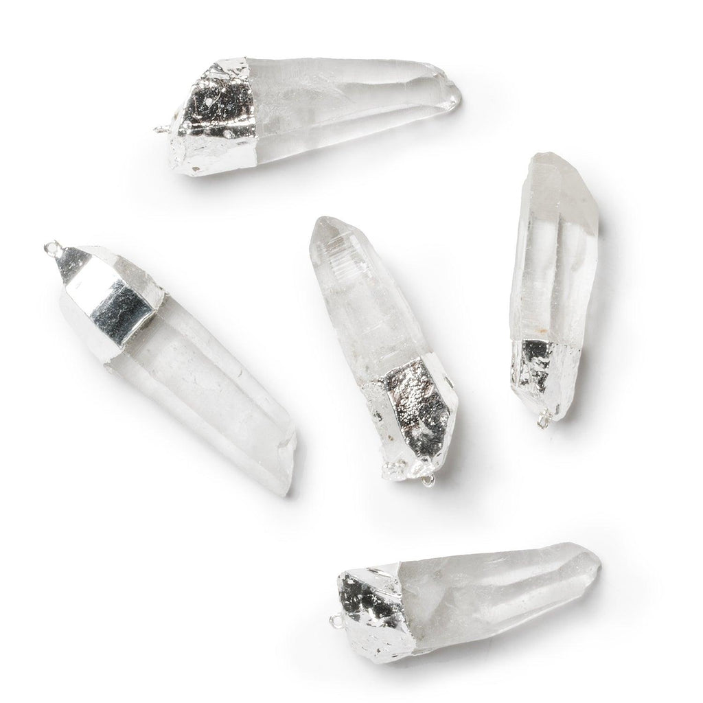 47x15mm Silver Leafed Crystal Quartz Natural Crystal Pendant - The Bead Traders