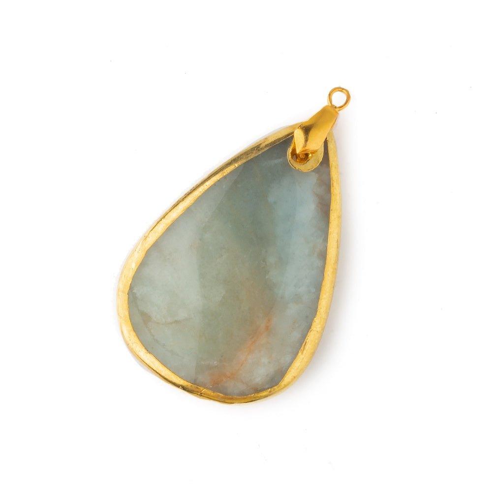 47x32x8mm Gold Leafed Aquamarine Pear Focal Bead with Gold-tone Bail 1 piece - The Bead Traders