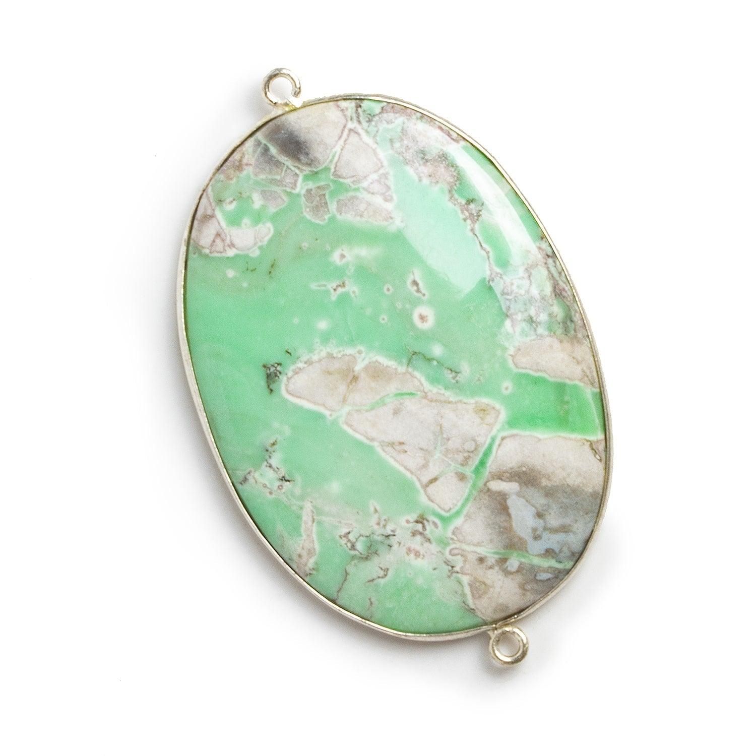 49x30mm Silver Bezeled Variscite Oval Connector 1 bead - The Bead Traders