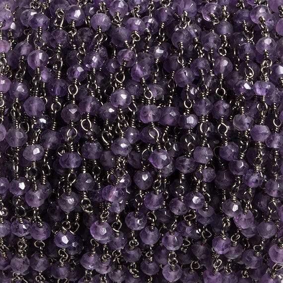 4mm Amethyst hand faceted rondelle Black Gold Chain by the foot