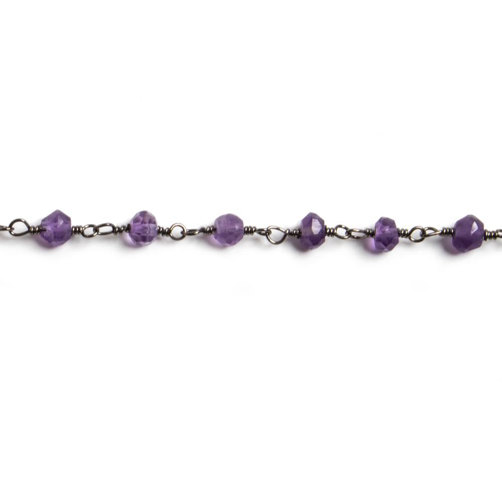 4mm Amethyst faceted rondelle Black Gold Chain by the foot 34 pieces - The Bead Traders