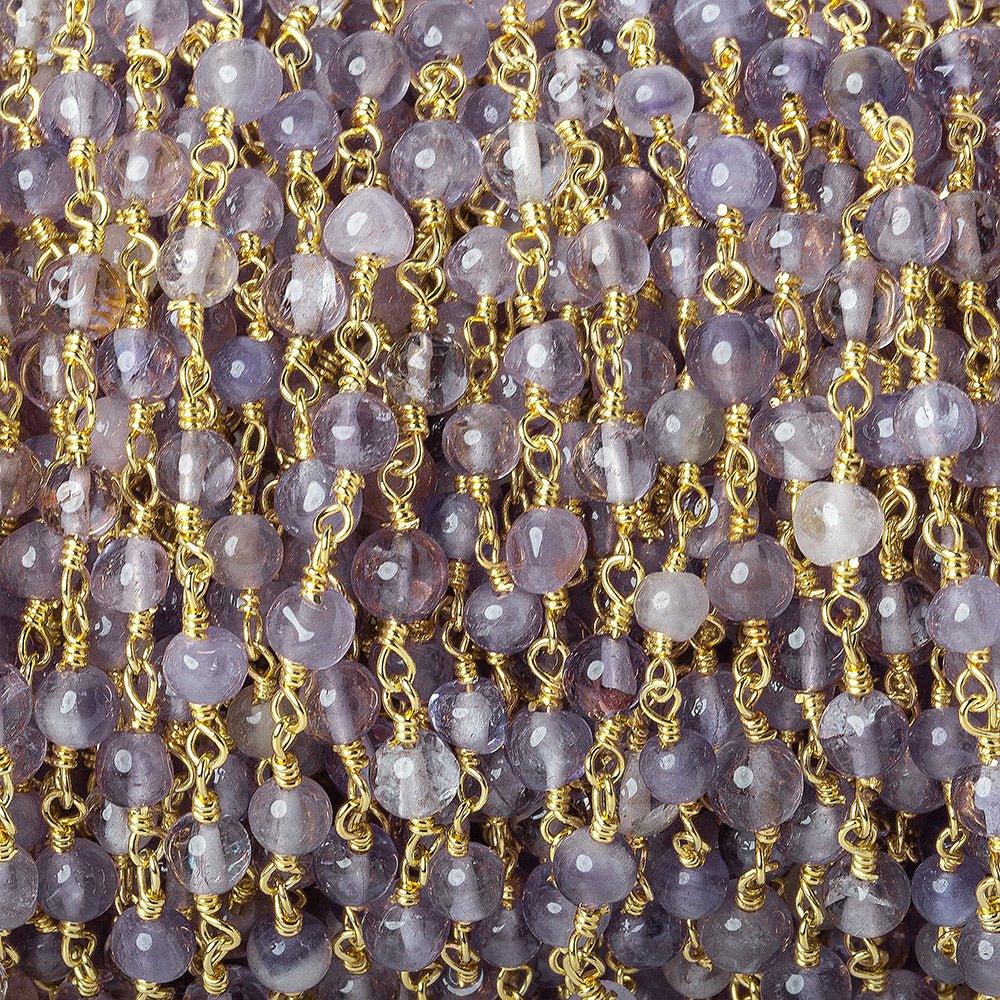 4mm Amethyst plain round Gold plated Chain by the foot 31 beads - The Bead Traders