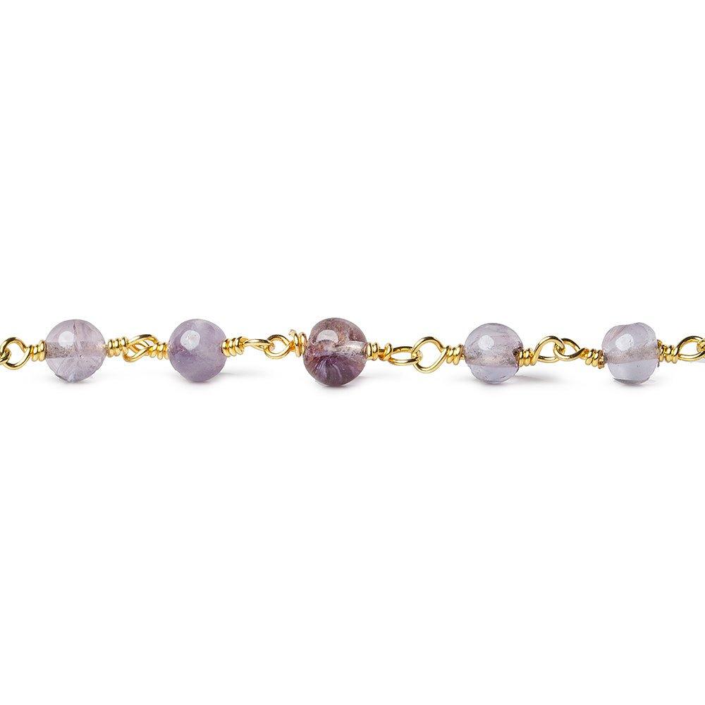 4mm Amethyst plain round Gold plated Chain by the foot 31 beads - The Bead Traders