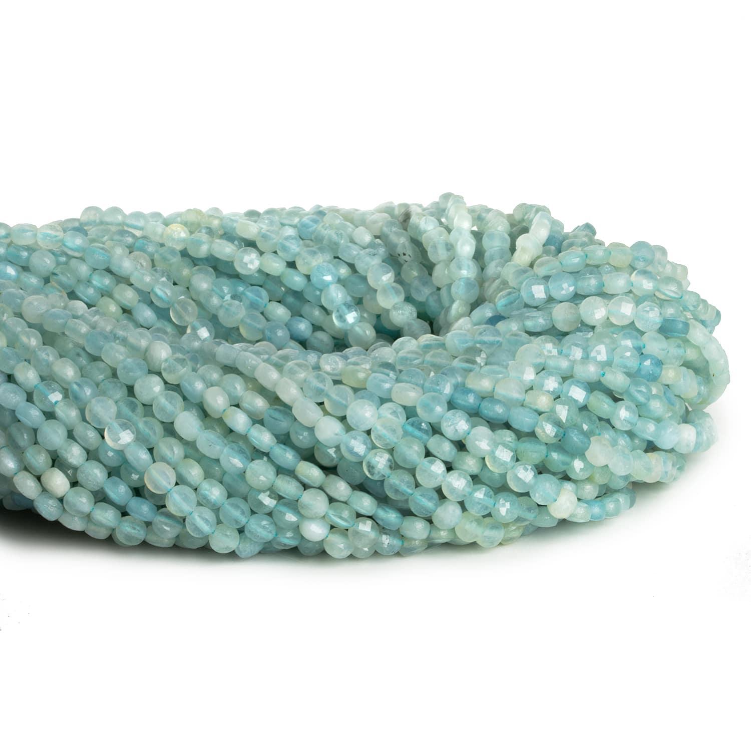 4mm Aquamarine Checkerboard Microfaceted Coins 12 inch 80 pieces - The Bead Traders