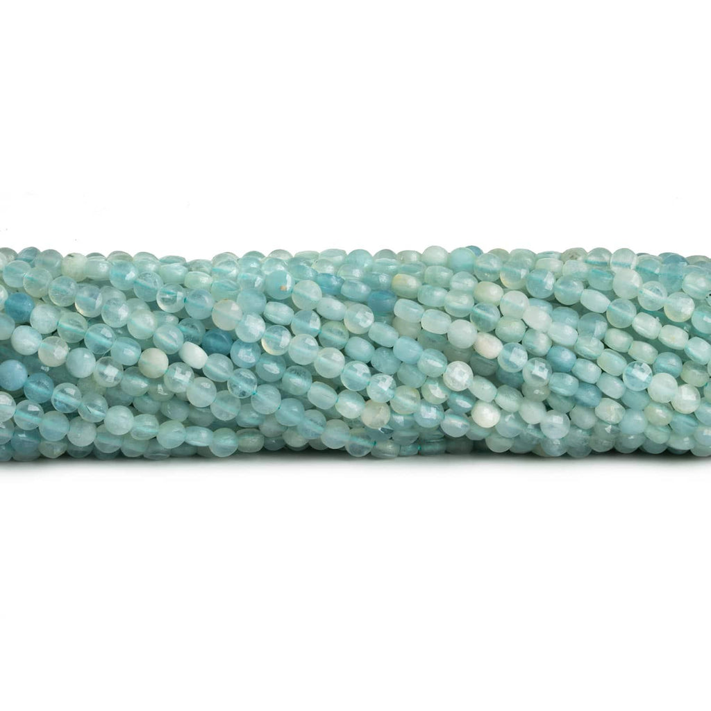 4mm Aquamarine Checkerboard Microfaceted Coins 12 inch 80 pieces - The Bead Traders