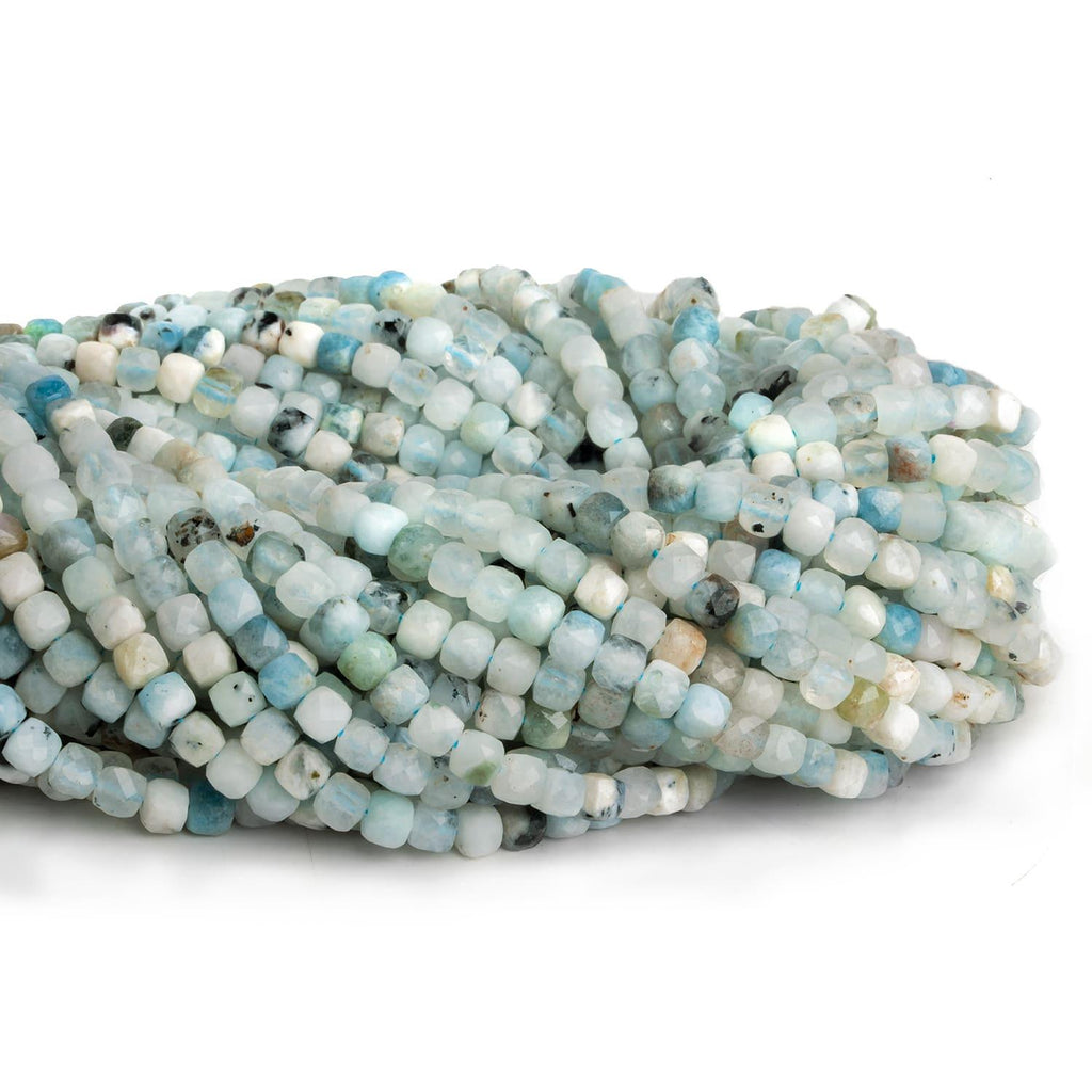 4mm Aquamarine Microfaceted Cubes 15 inch 95 beads - The Bead Traders