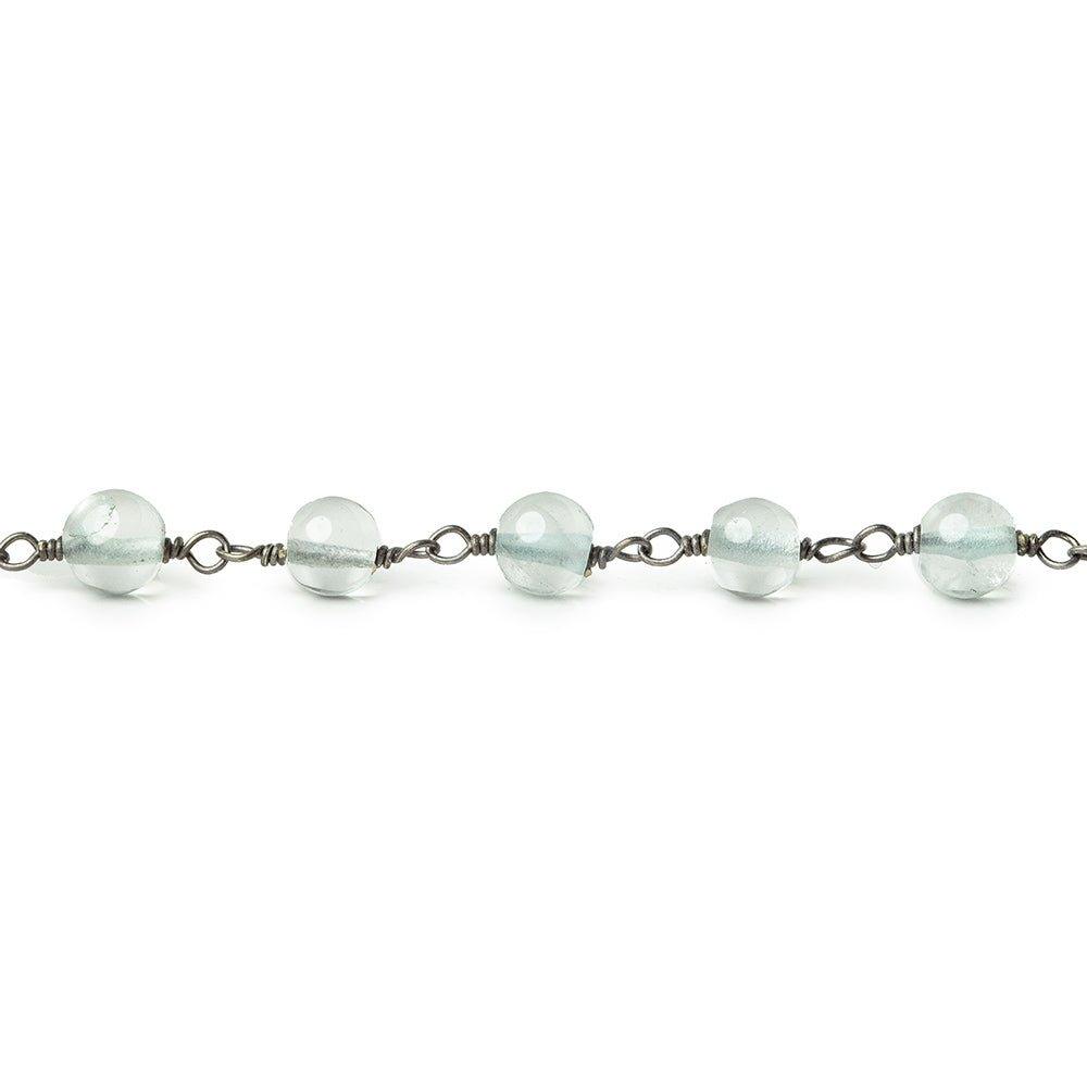 4mm Aquamarine plain round Black Gold plated Chain by the foot 31 beads - The Bead Traders