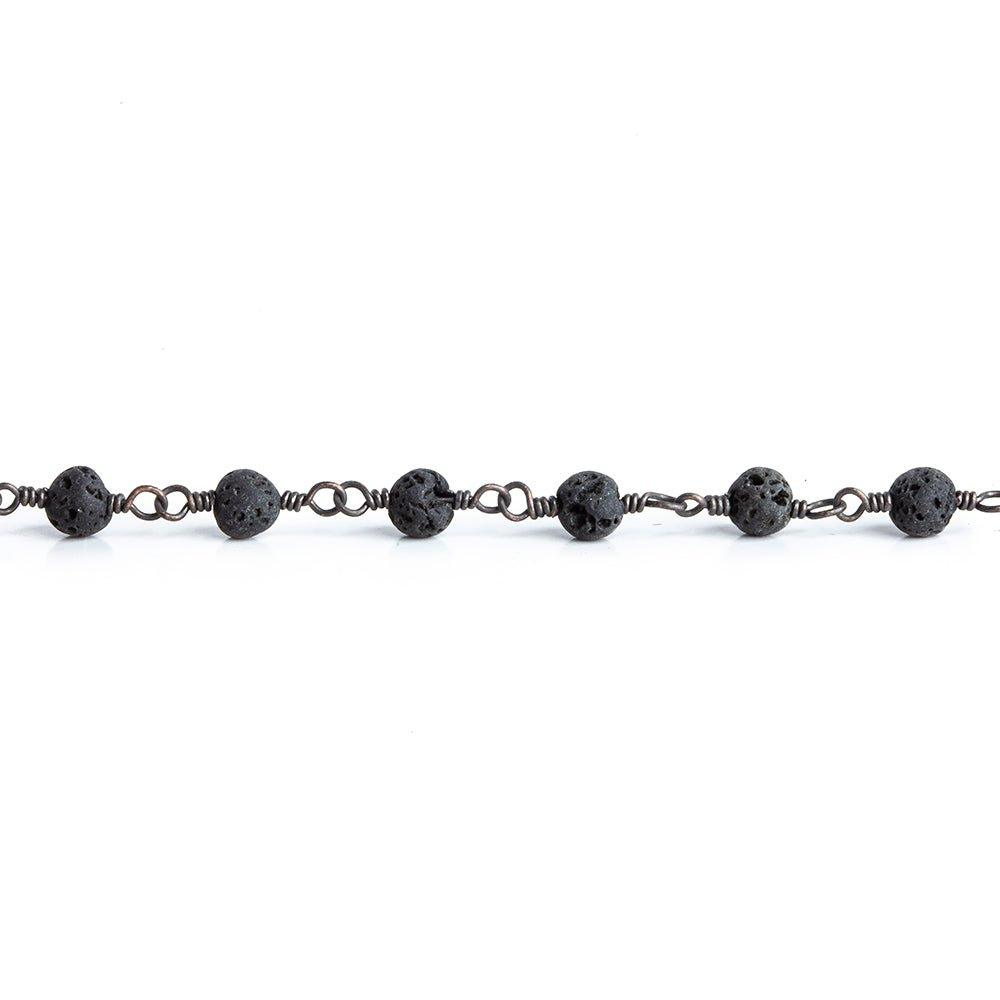 4mm Black Lava Rock Plain Round Black Gold Chain by the Foot 29 pieces - The Bead Traders