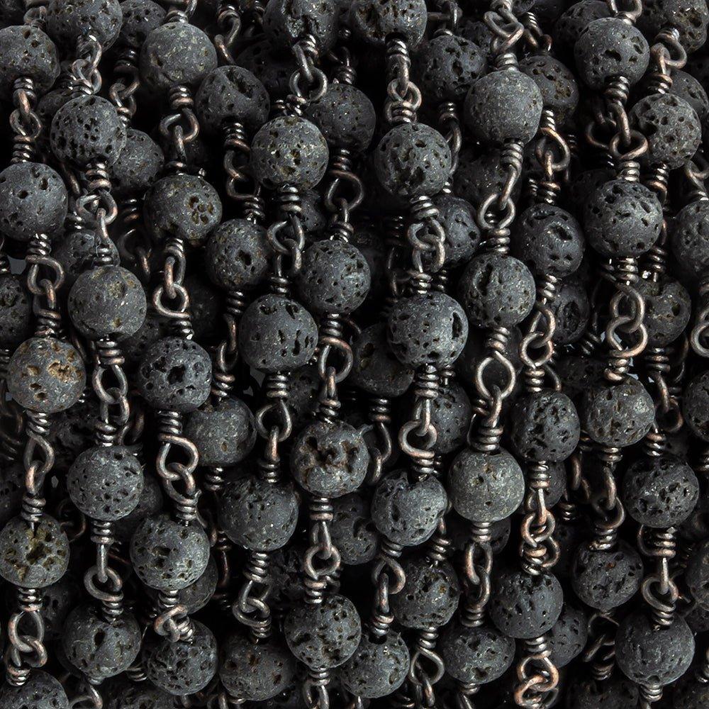 4mm Black Lava Rock Plain Round Black Gold Chain by the Foot 29 pieces - The Bead Traders