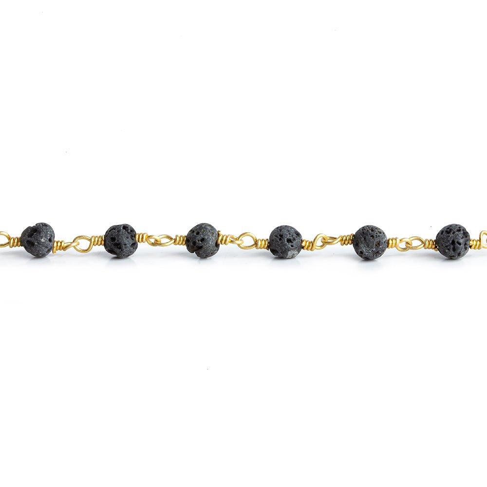 4mm Black Lava Rock Plain Round Gold Chain by the Foot 30 pieces - The Bead Traders