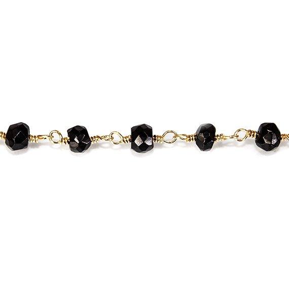 4mm Black Quartz Gold Plated Chain by the foot - The Bead Traders