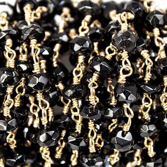 4mm Black Quartz Gold Plated Chain by the foot - The Bead Traders