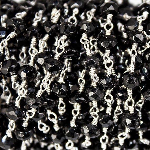 4mm Black Quartz Silver Chain by the foot - The Bead Traders
