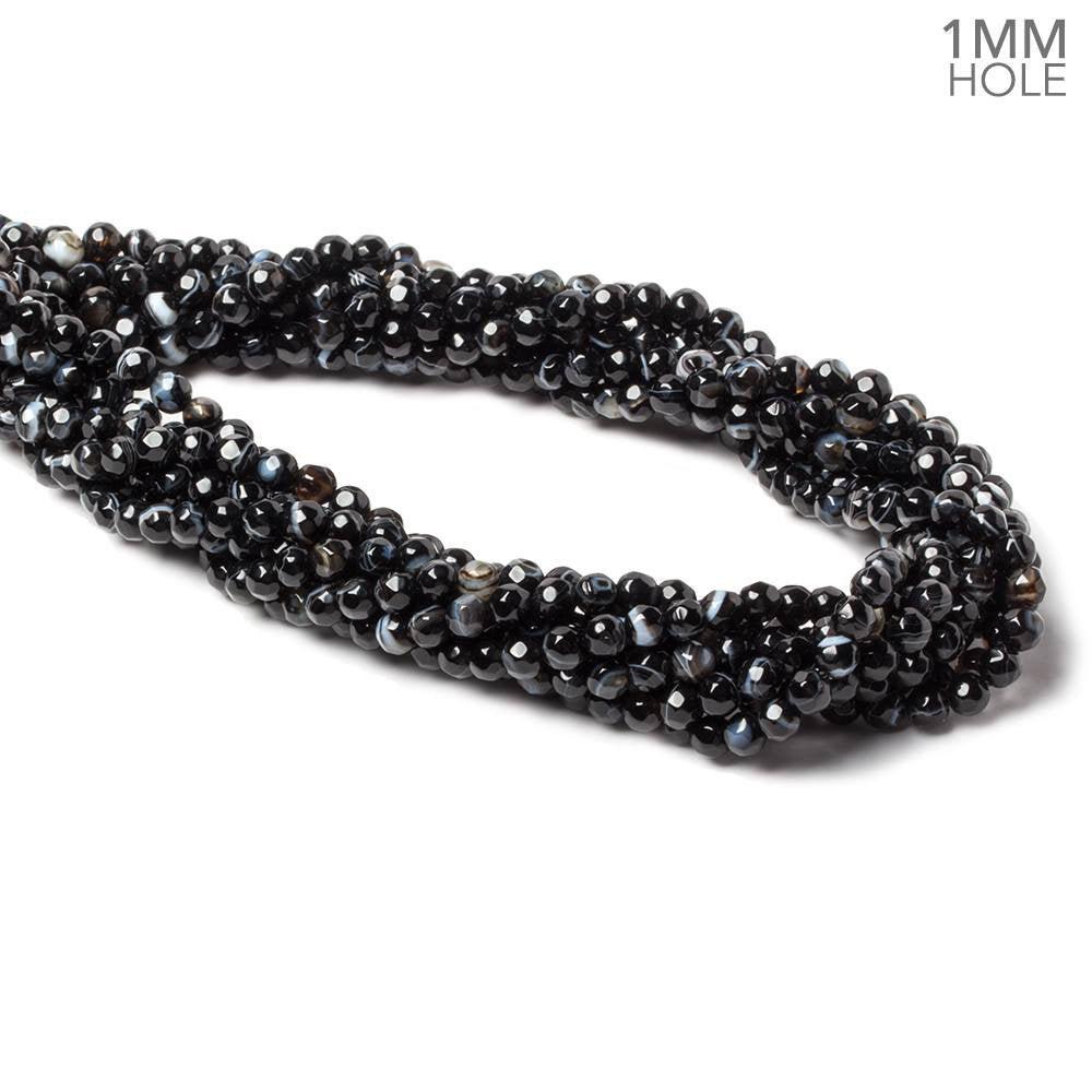 4mm Black & White Banded Agate faceted rounds 95 beads 15 inch - The Bead Traders