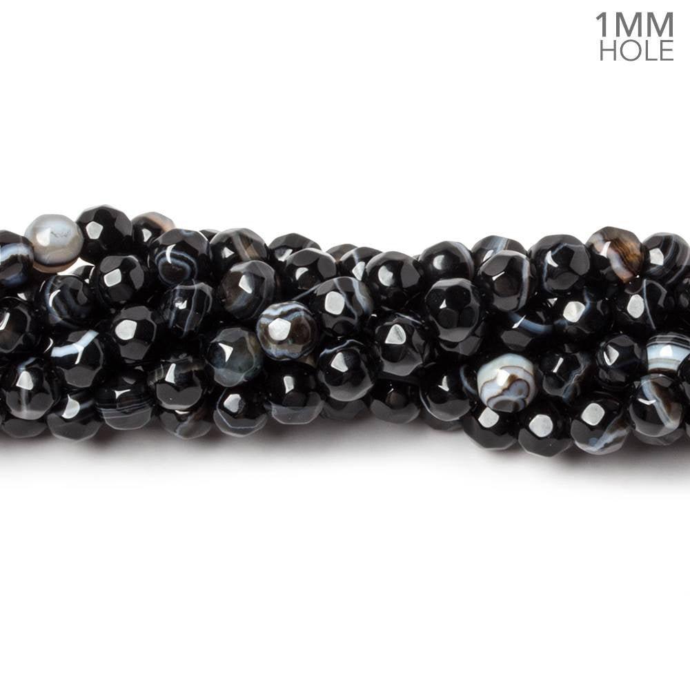 4mm Black & White Banded Agate faceted rounds 95 beads 15 inch - The Bead Traders