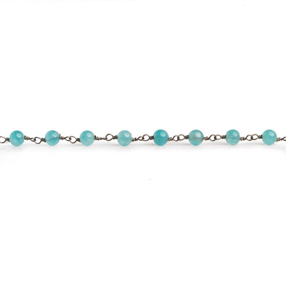 4mm Blue Chalcedony Plain Rounds Black Gold Chain - The Bead Traders