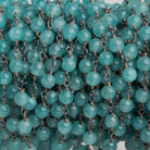 4mm Blue Chalcedony Plain Rounds Black Gold Chain - The Bead Traders